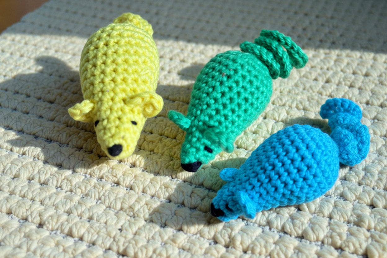 🐭 Pack de 3 souris pour chat – Cheesy, Matcha & Bubulle 💛💚🩵